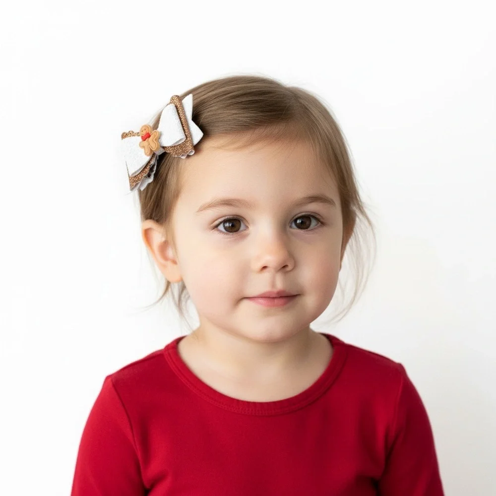 Brown and White Gingerbread Hair Bow Clip for Kids